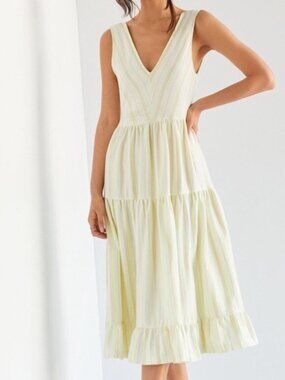 Anthropologie Striped Tier Maxi Dress | Open‑Back V‑Neck | Size L